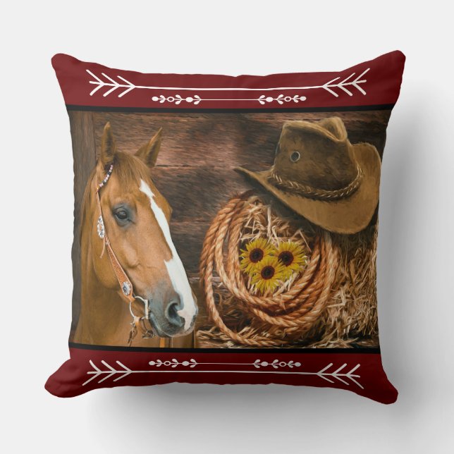 Western paard Cowboy Boots Cowboy Pet Wagon Wiel Kussen (Voorkant)