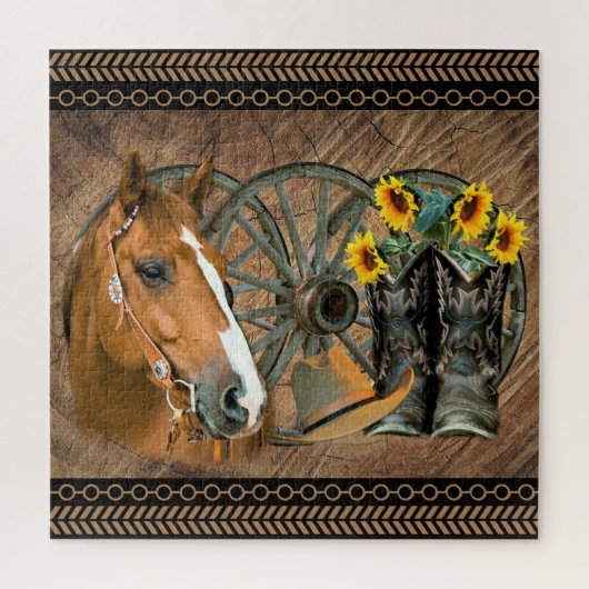 Western paard Cowboy Boots Cowboy Pet Wagon Wiel Legpuzzel (Verticaal)