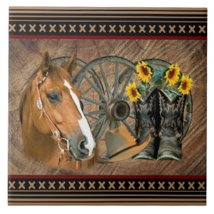 Western paard Cowboy Boots Cowboy Pet Wagon Wiel Tegeltje