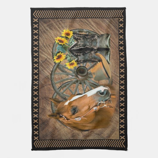 Western paard Cowboy Boots Cowboy Pet Wagon Wiel Theedoek (Verticaal)