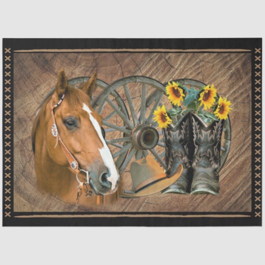 Western paard Cowboy Boots Cowboy Pet Wagon Wiel Tissuepapier (Voorkant)