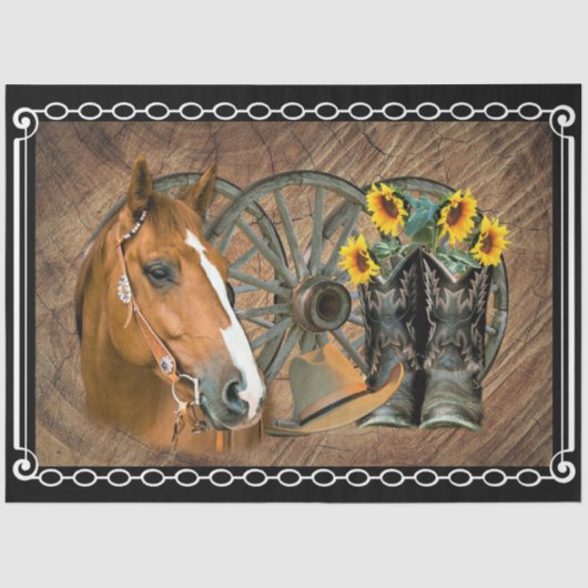 Western paard Cowboy Boots Cowboy Pet Wagon Wiel Tissuepapier (Voorkant)