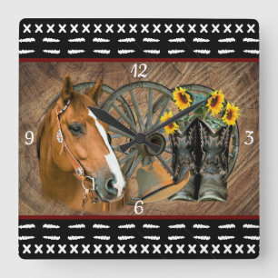 Western paard Cowboy Boots Cowboy Pet Wagon Wiel Vierkante Klok