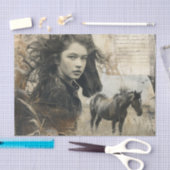 Western Paard en Meisje Gebrandschilderde Decoupag Tissuepapier (Craft)
