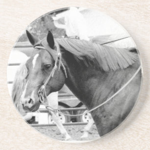 Western paard in zwart-wit zandsteen onderzetter