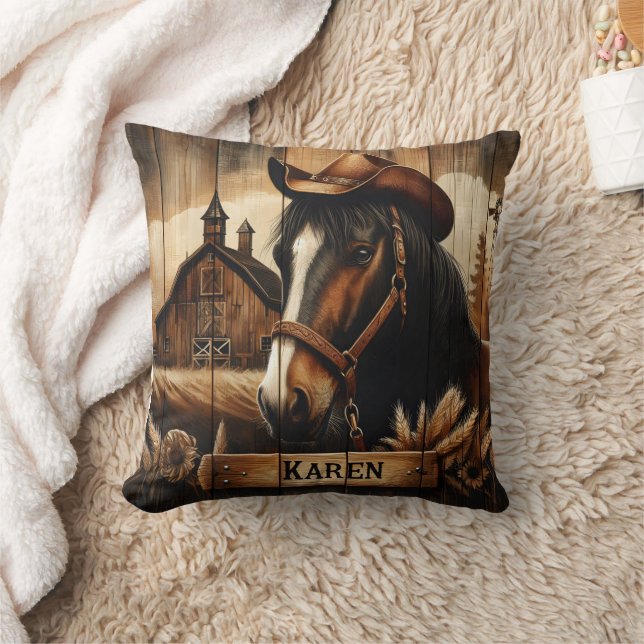 Western Paard Met Cowboy Pet Naast Barn Sunset Kussen (Deken)