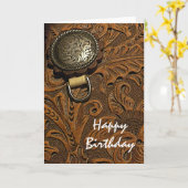 Western paard Zadel Happy Birthday Kaart (Gele Bloem)