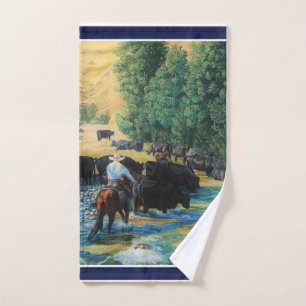 Western paard/zwarte Angus rundveestapel/cowboy Handdoek
