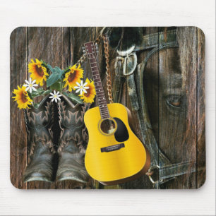 Western Paarden Cowboylaarzen Gitaar Zonnebloemen Muismat