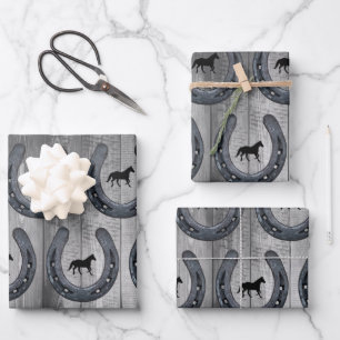 Western Paardenranch Hoefijzer & Grijze houten pla Inpakpapier Vel
