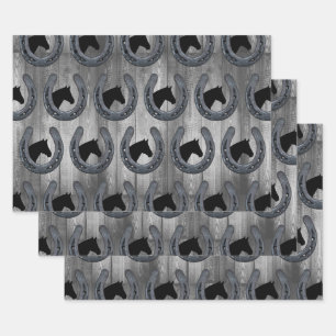 Western Paardenranch Hoefijzer & Grijze houten pla Inpakpapier Vel