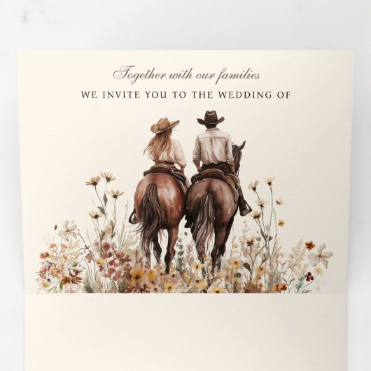 Western paardrij alles in één bruiloft drieluik uitnodiging (Binnenzijde eerst)