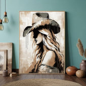 Western Painted Cowgirl Art Print Poster 