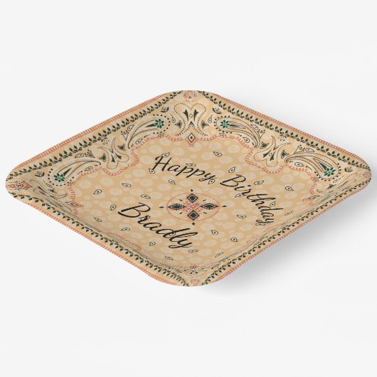 Western Paisley Gold Bandana Custom 9" Papieren Bordje (Gebogen)