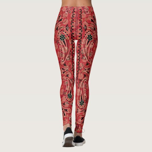 Western Paisley Red Bandana Print Cowgirl Leggings (Achterkant)