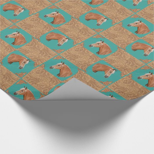 Western palominopaard en -leder afdrukken cadeaupapier (Hoek)