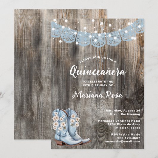 Western Papel Picado Quinceanera Verjaardagsfeest Kaart (Voorkant / Achterkant)