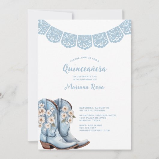 Western Papel Picado Quinceanera Verjaardagsfeest Kaart (Voorkant)