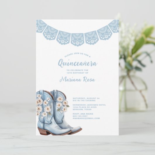 Western Papel Picado Quinceanera Verjaardagsfeest Kaart (Staand voorkant)