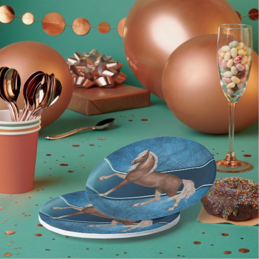 Western partijpaard op blauwe achtergrond papieren bordje (Multi)