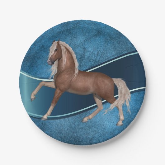 Western partijpaard op blauwe achtergrond papieren bordje (Voorkant)