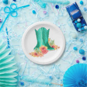 Western Party Bruiloft Cowboy laarzen en bloemen Papieren Bordje (Feest)