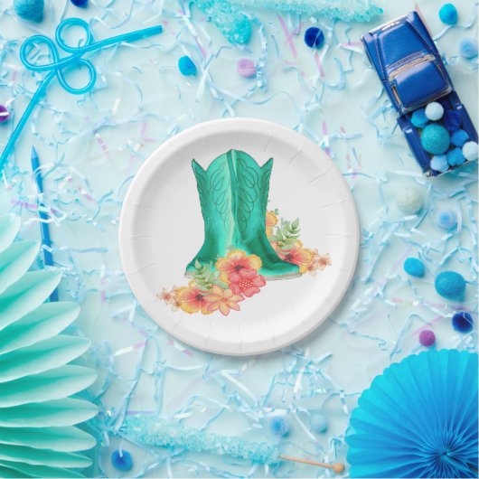 Western Party Bruiloft Cowboy laarzen en bloemen Papieren Bordje (Feest)