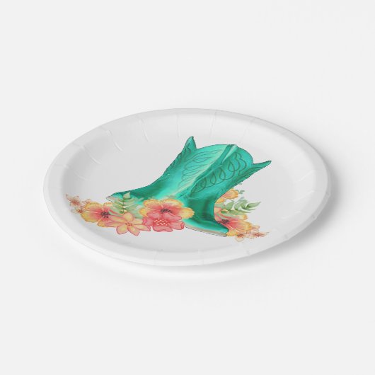 Western Party Bruiloft Cowboy laarzen en bloemen Papieren Bordje (Gekanteld)