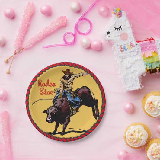 Western Party Bull Riding Paper Borden Papieren Bordje (Feest)