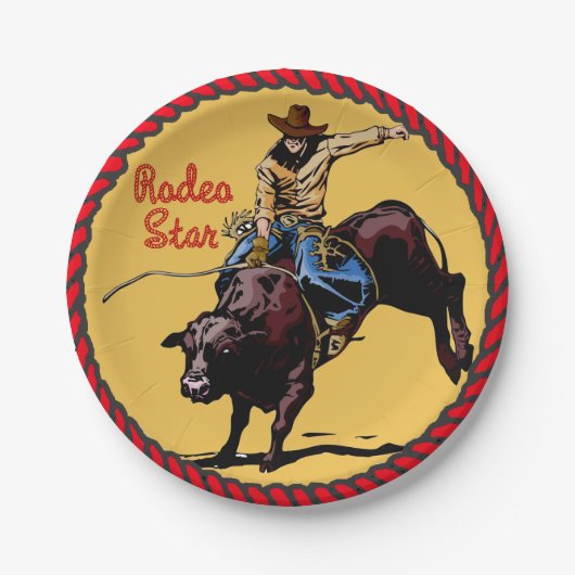 Western Party Bull Riding Paper Borden Papieren Bordje (Voorkant)