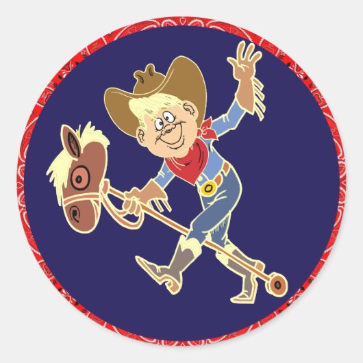 Western Party Cowboy op Stick Horse Stickers (Voorkant)