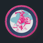 Western Party Cowgirl Riding Bucking Horse Papieren Bordje<br><div class="desc">Westerne themafeest borden met een cowgirl die op een bokkend paard met roze bandana trim rijden. Bekijk dit en vergelijkbare design over andere feestartikelen in de Rodeo Days Store.</div>