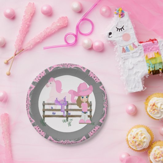 Western Party Little Cowgirl Paard en zadel Papieren Bordje (Feest)