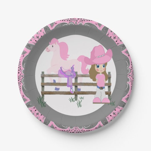 Western Party Little Cowgirl Paard en zadel Papieren Bordje (Voorkant)