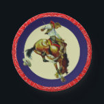 Western Party  Rodeo Cowboy Bucking Horse Papieren Bordje<br><div class="desc">Western thema party borden met  cowboy rijden op een bokspaard. Bekijk dit en vergelijkbare design over andere feestartikelen in de Rodeo Days Store.</div>