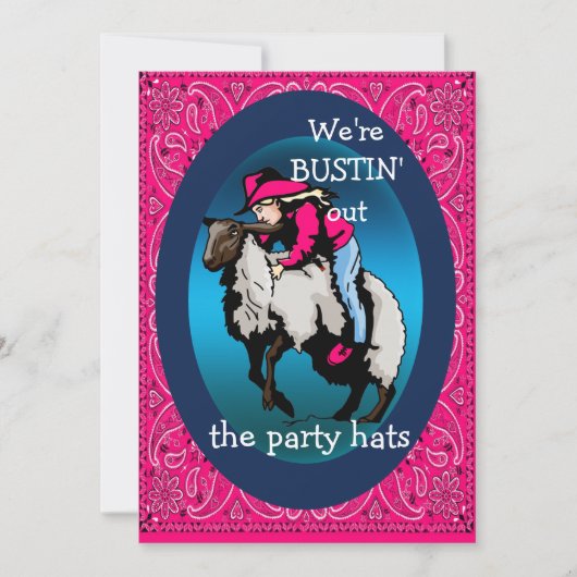 Western Party Rodeo Cowgirl Mutton Bustin' Kaart (Voorkant)