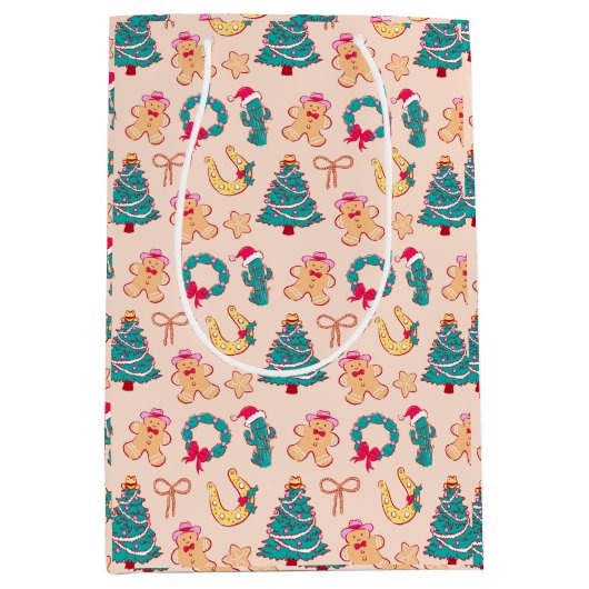 Western Pastel Cowboy Christmas Gift  Medium Cadeauzakje (Voorkant)