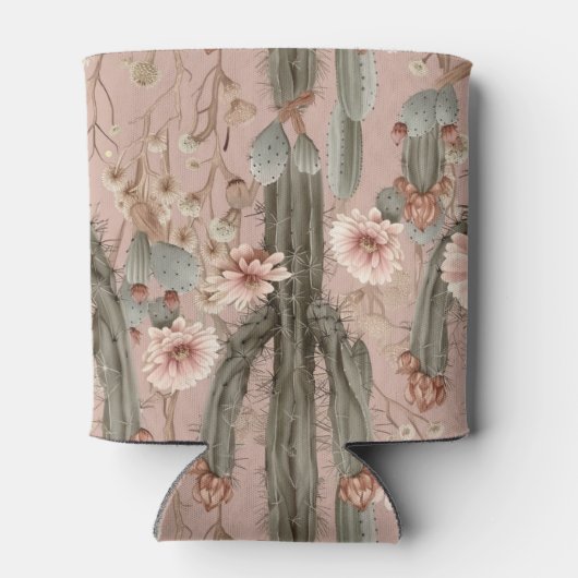 Western Pink Brown Cowgirl Cactus Floral Blikjeskoeler (Achterkant)