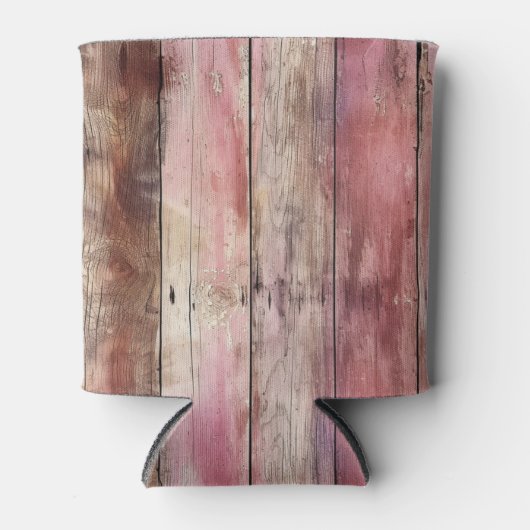 Western Pink Brown Cowgirl Faux Wood Blikjeskoeler (Voorkant)