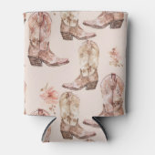 Western Pink Brown Cowgirl Flowers Boots Blikjeskoeler (Voorkant)