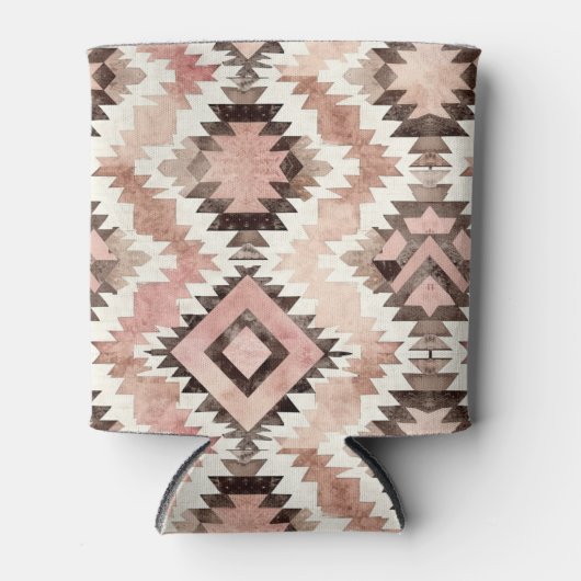 Western Pink Brown Cowgirl Native Print Blikjeskoeler (Voorkant)