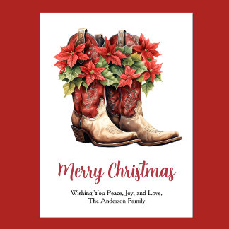 Western Poinsettia Cowboy Boys Feestdagenkaart