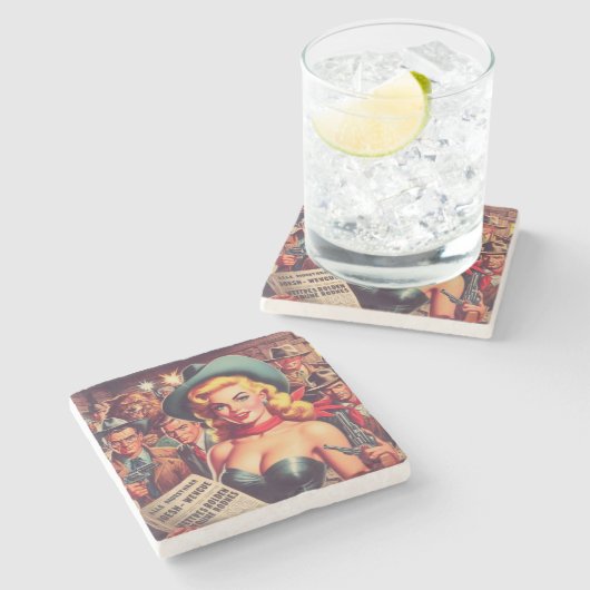  Western Pulp Meisje Stenen Onderzetter (Zijkant)