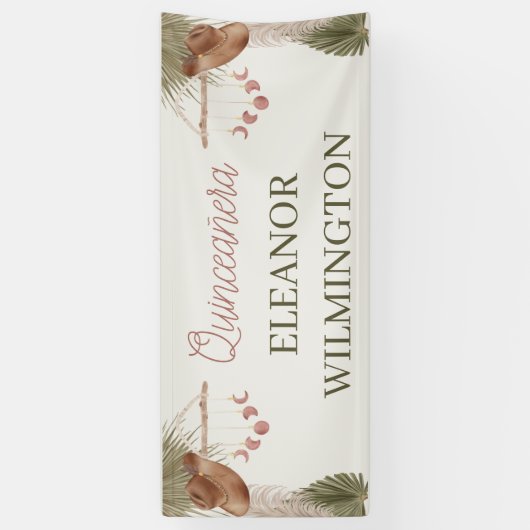 Western Quinceanara Boho Pampas Grass Gepersonalis Spandoek (Verticaal)