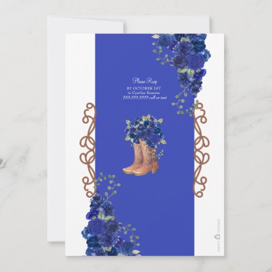 Western Quinceañera Blauw Bloemen Charro Kaart (Achterkant)