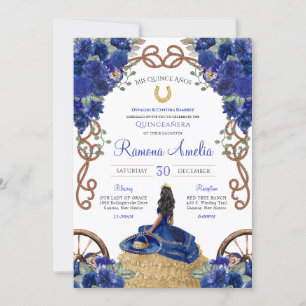 Western Quinceañera Blauw Bloemen Charro Kaart