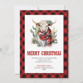Western Ranch Cow Red Plaid Buffalo Holiday Card Feestdagenkaart (Voorkant)