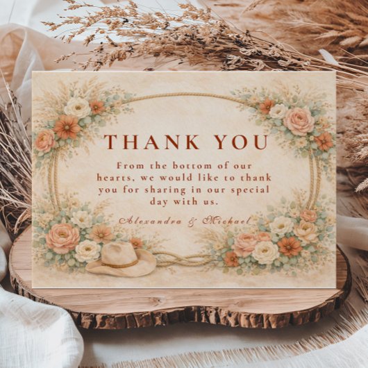 Western Ranch Romance Wedding Bedankkaart
