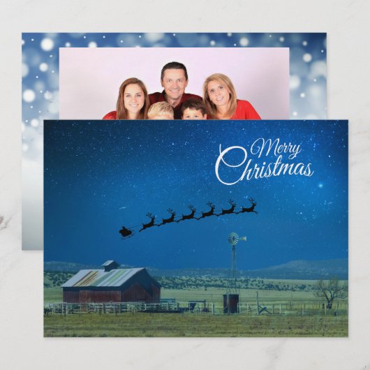 Western Ranch scene with Santa and Reindeer Feestdagenkaart (Voorkant / Achterkant)