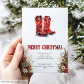 Western red cowboy boots Christmas greeting Feestdagenkaart